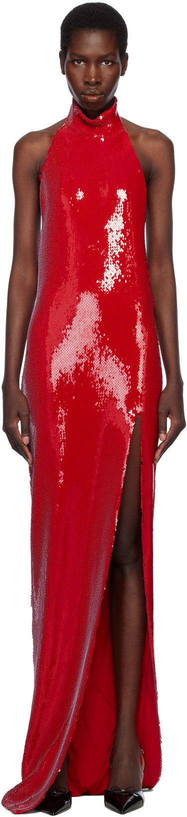 Šaty Balmain Balmain Sequin Halterneck Maxi Dress Červená | EF0RP148XK97, 0