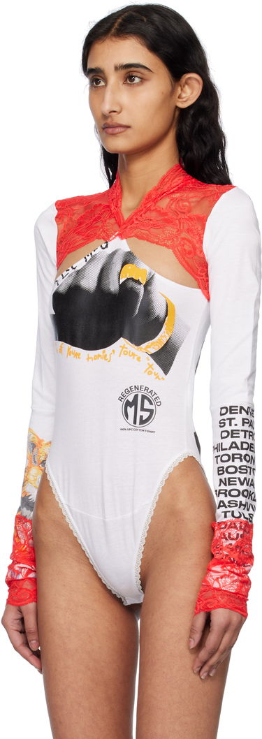 Body Marine Serre Marine Serre Regenerated Lace Long Sleeve Bodysuit Biela | WTO435A UJER0003, 3