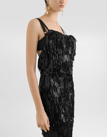 Šaty Dolce & Gabbana Dolce & Gabbana Sequined Fringe Slip Dress Čierna | F6TOKTGDC0GS9000, 3