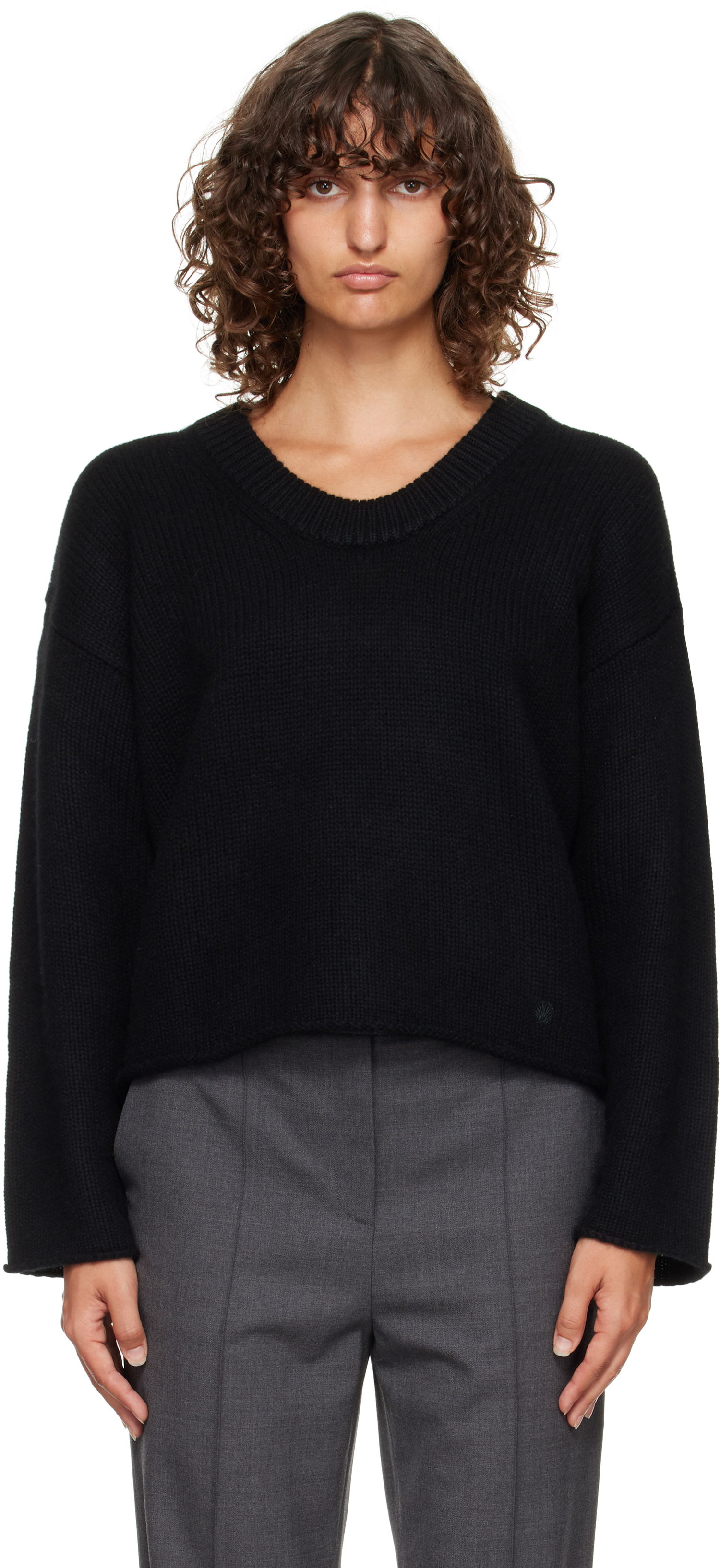 Sveter Loulou de Saison Loulou de Saison Derry Plunging U Neck Sweater Čierna | DERRY, 0