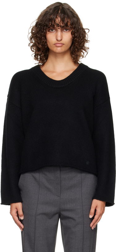 Sveter Loulou de Saison Loulou de Saison Derry Plunging U Neck Sweater Čierna | DERRY, 0