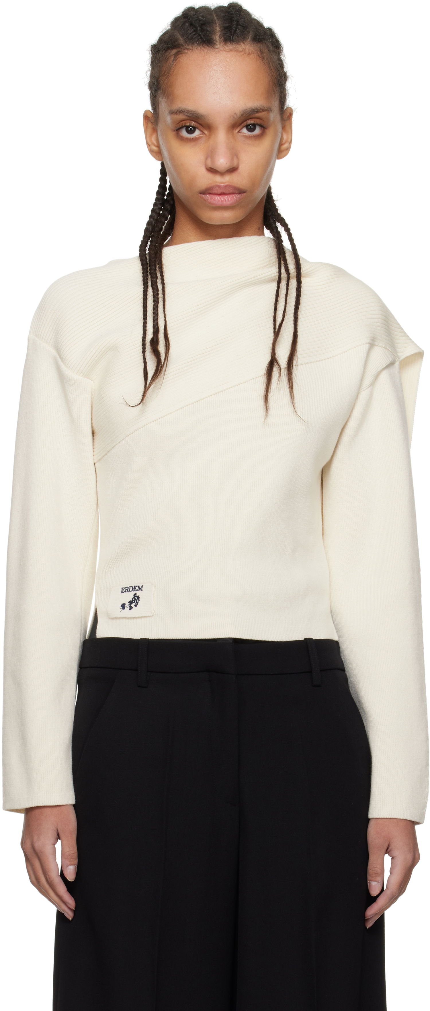 Sveter Erdem Erdem Drape Detail Ribbed Knit Sweater Biela | PS25_KT7_WWRK, 0
