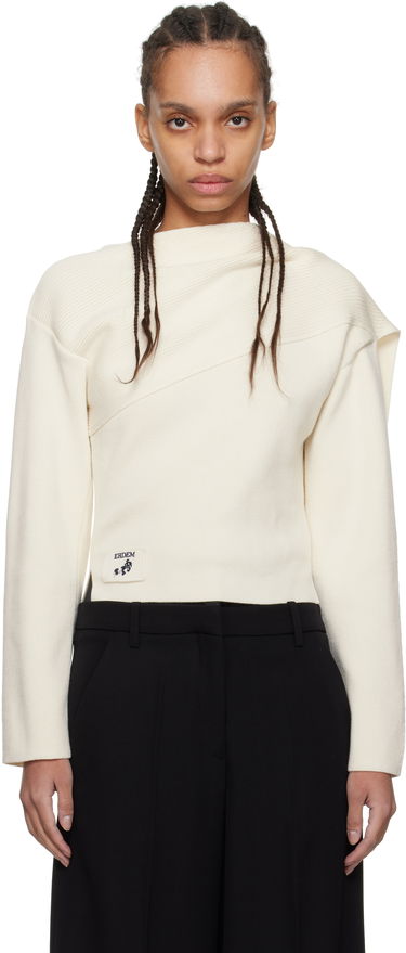 Sveter Erdem Erdem Drape Detail Ribbed Knit Sweater Biela | PS25_KT7_WWRK, 0