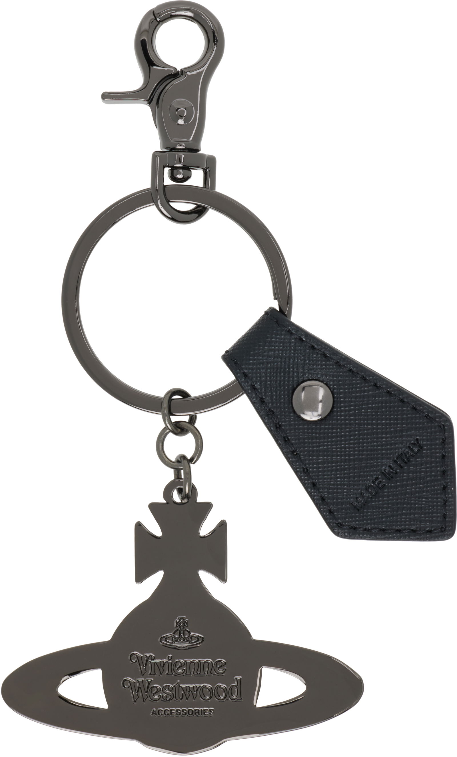 Vivienne Westwood Hammered Orb Keyring with Saffiano Leather Tag