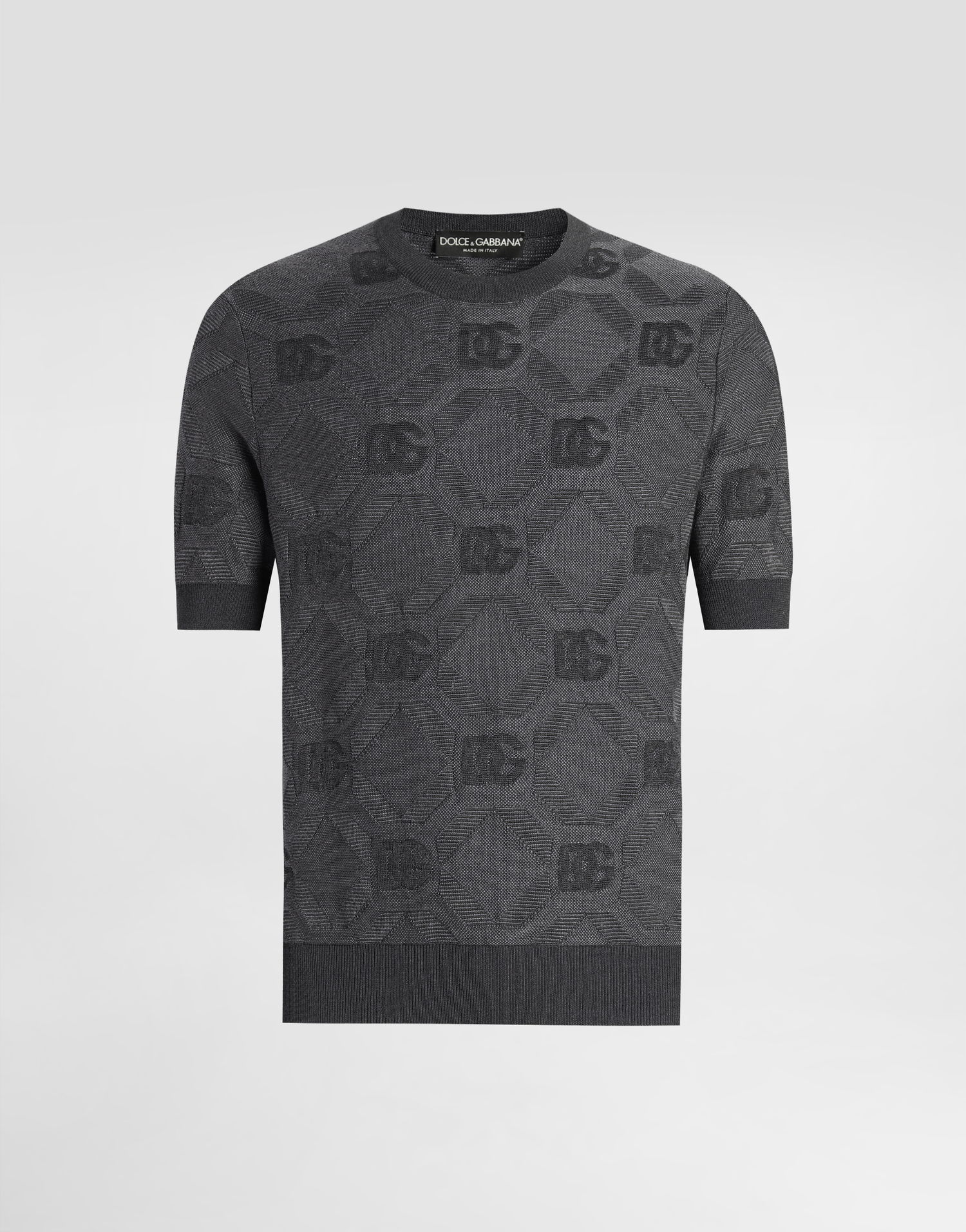 Sveter Dolce & Gabbana Dolce & Gabbana Silk Round-Neck Sweater with Jacquard Logo Šedá | GXX03TJBSK7N0305, 0