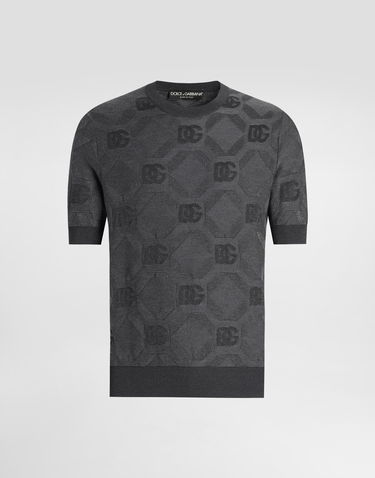 Sveter Dolce & Gabbana Dolce & Gabbana Silk Round-Neck Sweater with Jacquard Logo Šedá | GXX03TJBSK7N0305, 0