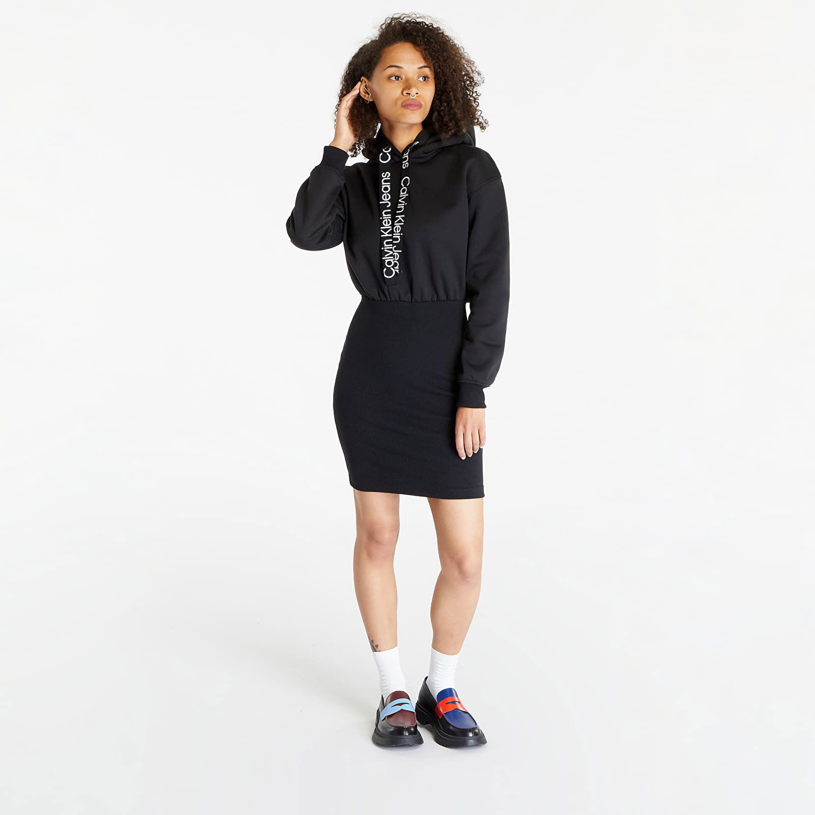 Logo Tape Hooded Sweatshirt Dress