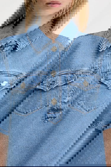 Šaty GANNI GANNI Broderie Anglaise Denim Mini Dress Modrá | J1694, 3