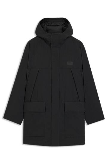 Parka BOSS Water-repellent Hooded Puffer Parka with Split Logo Čierna | 50549663
