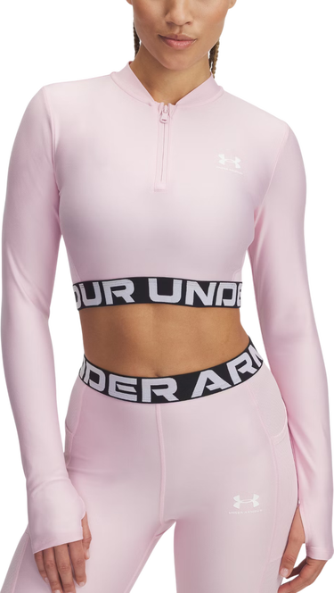 Crop Top Under Armour HeatGear Rib 1/4 Zip Long Sleeve Top Ružová | 1388692-647, 0