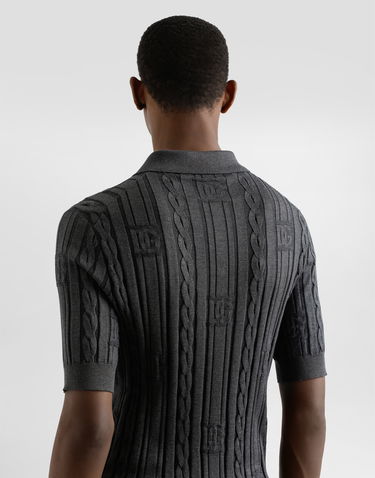 Polo tričko Dolce & Gabbana Dolce & Gabbana Silk and Cotton Cable Knit Polo Shirt Šedá | GXZ02TJFMKSN0305, 3
