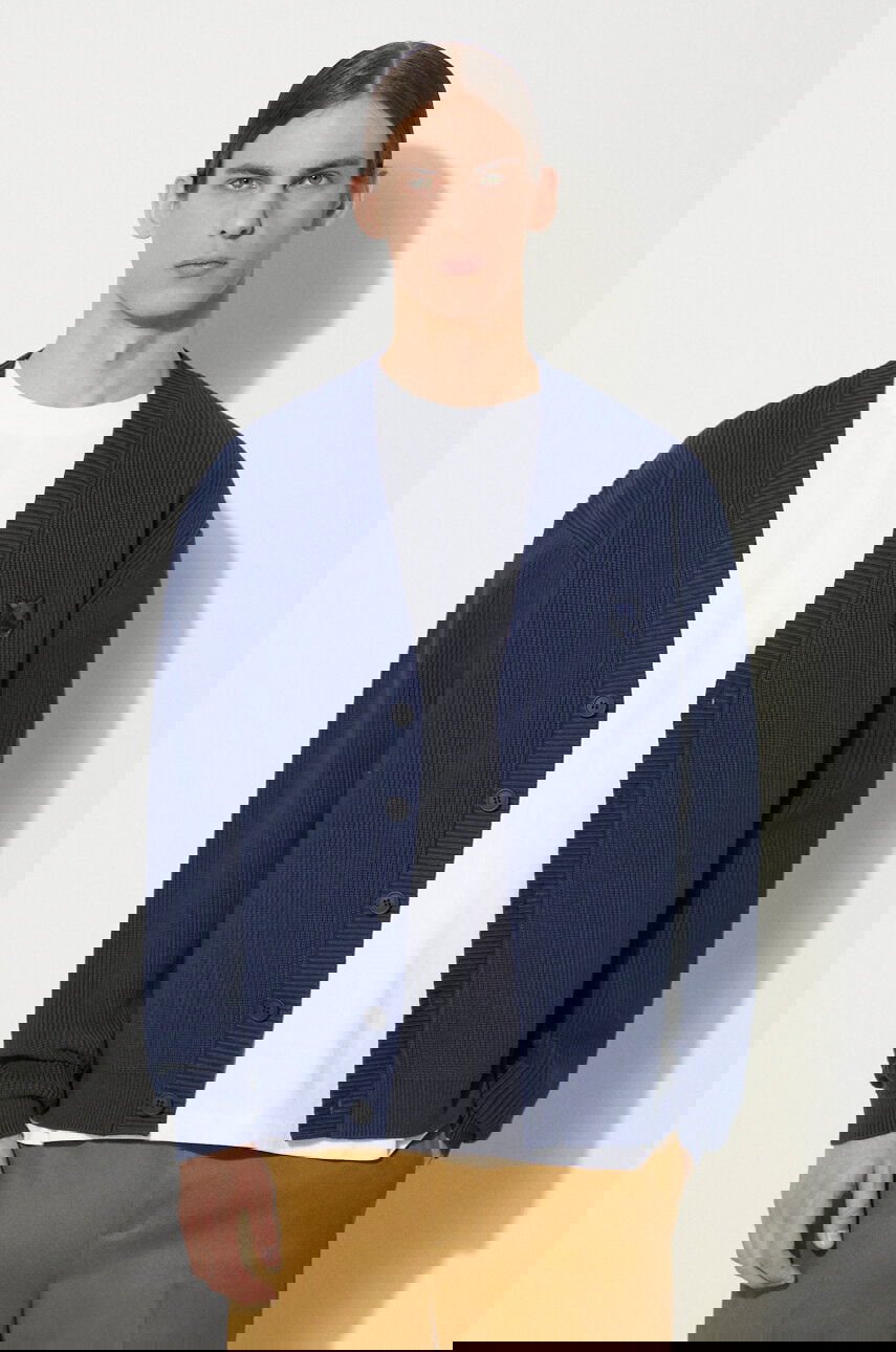 Sveter MAISON KITSUNÉ Neil Barrett Bold Fox Head Patch Comfort Ribbed Cardigan Navy | MM00506KT1098, 0