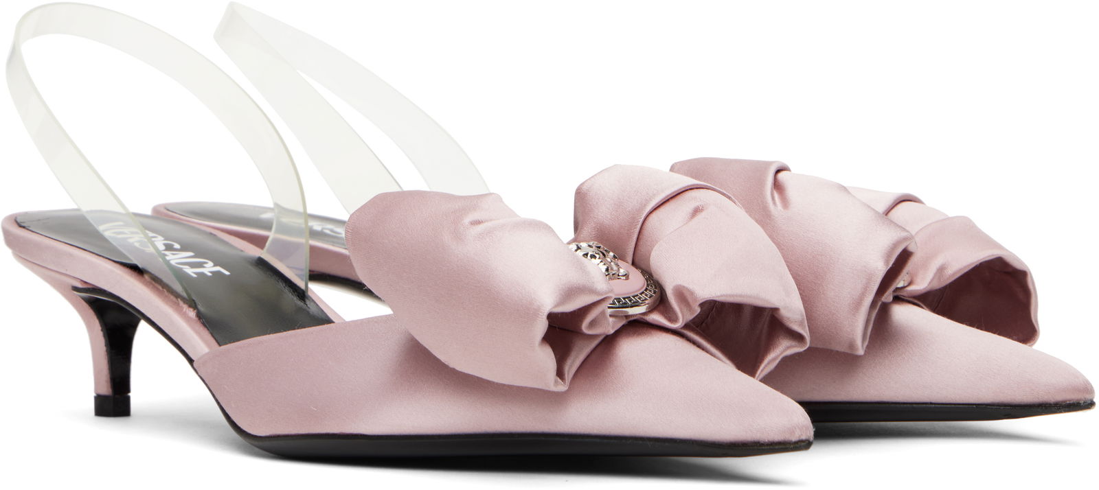 Satin Slingback Heels With Bow Detail