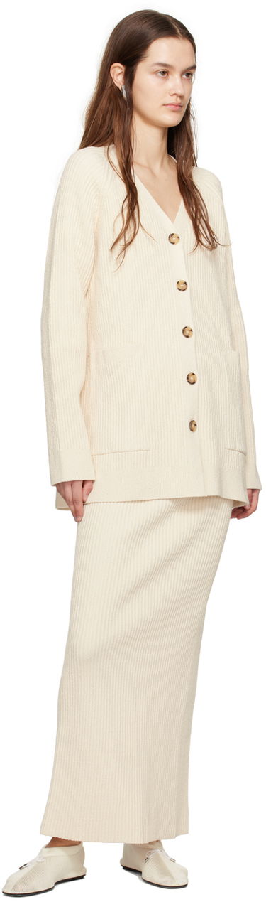 Sveter TOTEME TOTEME Women's Ribbed Knit Cardigan Béžová | 242-WRT2183-YA0042, 3