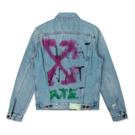 Bunda Off-White Off-White Spray Paint Graffiti Denim Jacket Modrá | OMYE005E193860457128