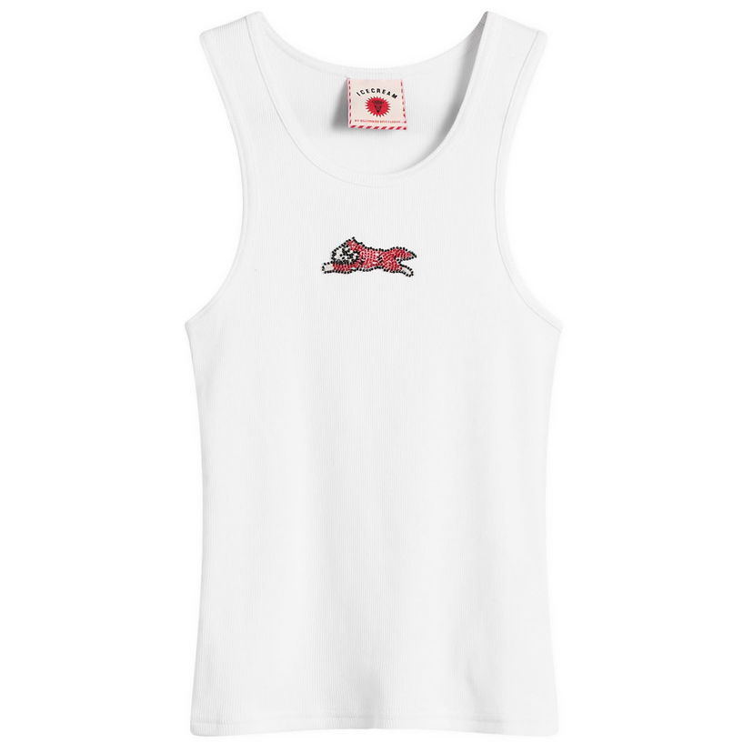 Tielko BBC IceCream ICECREAM Beaded Running Dog Ribbed Vest Top, Size Large Biela | ICWW25319-WHT