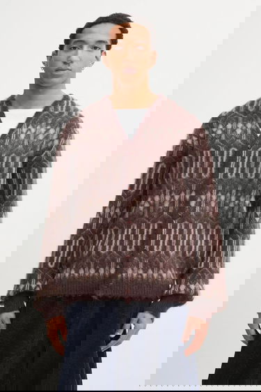 Sveter Needles Geometric Mohair Blend Cardigan Hnedá | RW357, 0