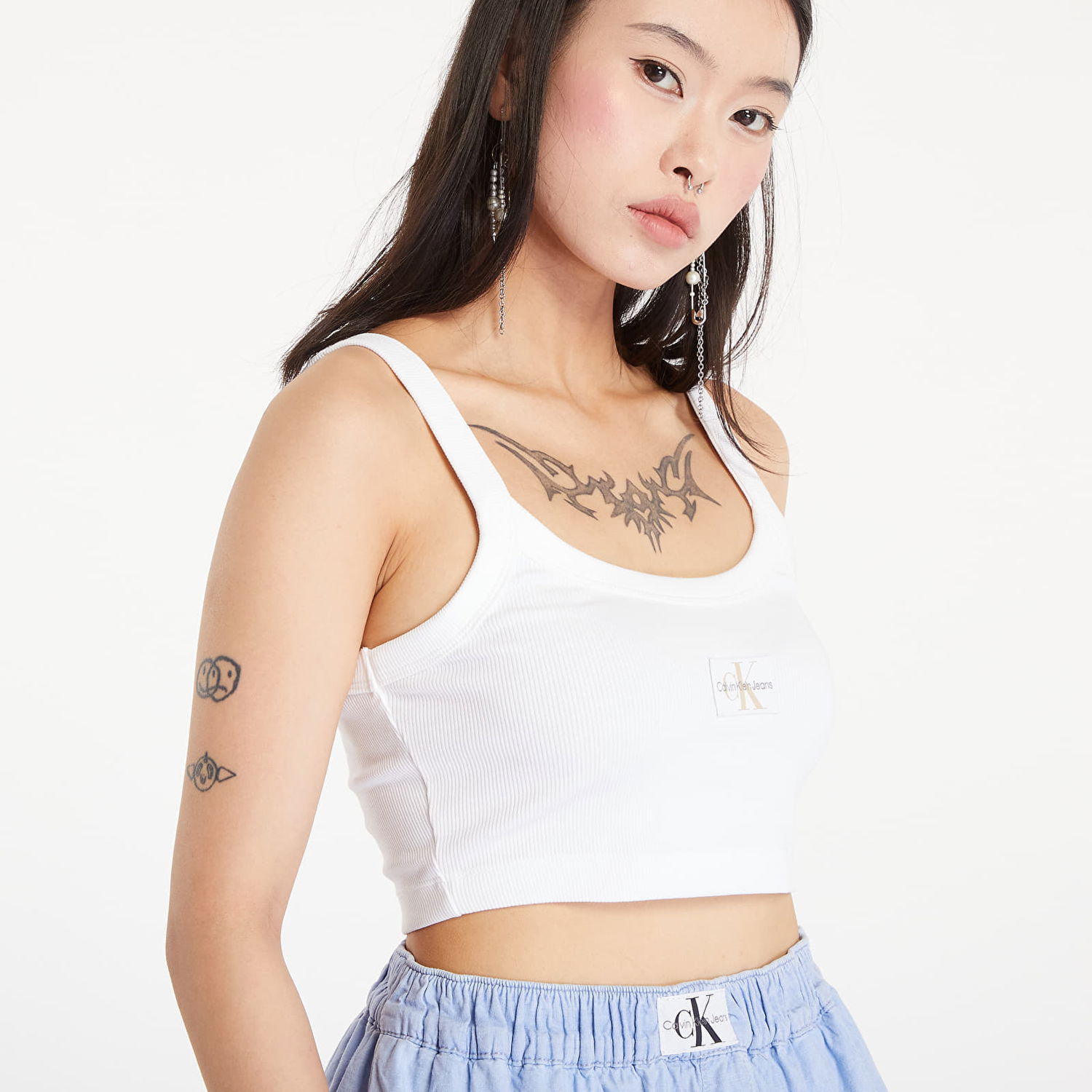 Crop Top CALVIN KLEIN Ribbed Cotton Bralette Top Bright White Biela | J20J223558 YAF, 1