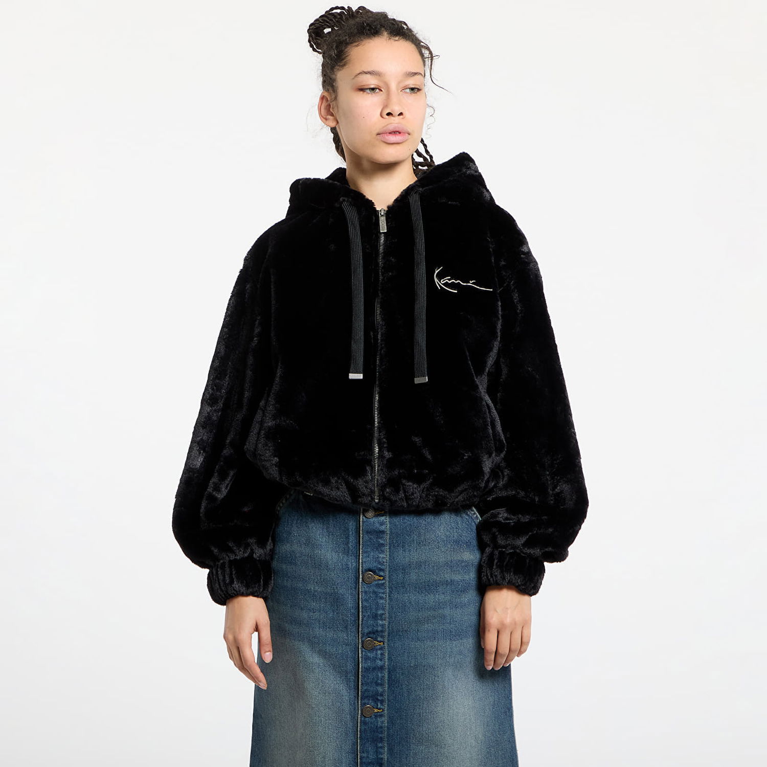Bunda Karl Kani Karl Kani Metal Signature Vegan Fur Zip Hoodie Čierna | 61220047, 0