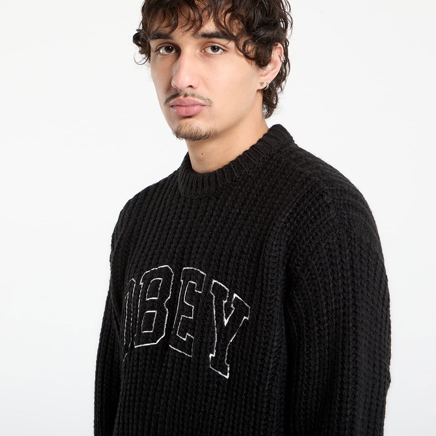 Sveter OBEY Collegiate Ribbed Knit Sweater Čierna | 151000110-BKM, 1