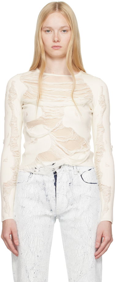 Sveter Maison Margiela MM6 Maison Margiela Slashed Crewneck Sweater Biela | S62HL0032 M13121, 0