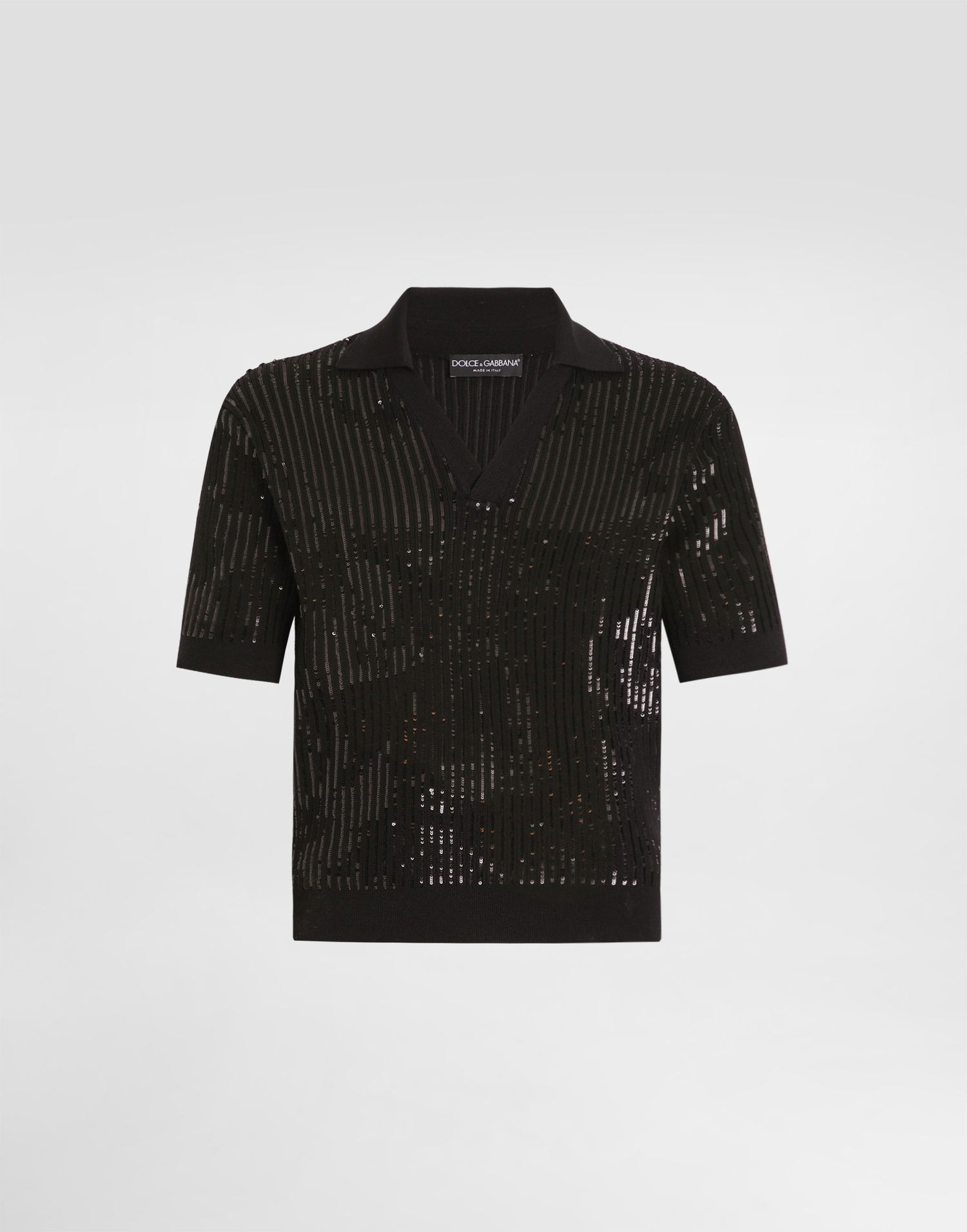 Polo tričko Dolce & Gabbana Wool And Silk Knitted Sequin Polo Shirt Collection Čierna | GXZB5ZJGMEIN0000, 0