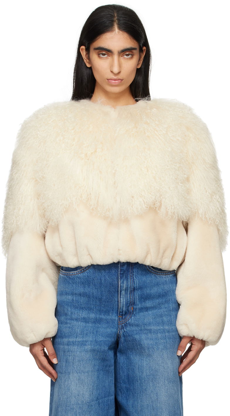 Bomber bunda CHLOÉ Cropped Shearling Jacket Béžová | CHC24ACV16210, 0