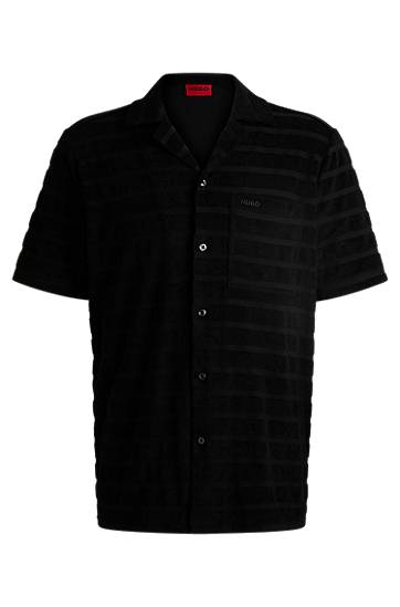 Košeľa BOSS Relaxed-Fit Striped Cotton Towelling Shirt Čierna | 50539351, 0