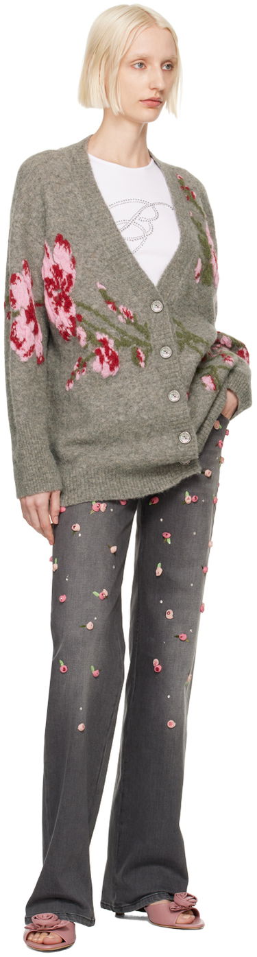 Sveter Blumarine Floral Embroidered Cardigan Šedá | A422M489A, 3
