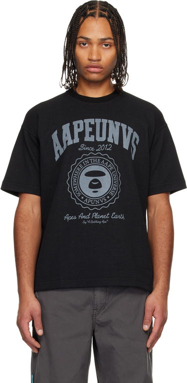 Tričko AAPE by A Bathing Ape Reversible Moonface College T-shirt Čierna | AAPTEM1651XAO BKX, 0