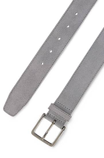 Opasok BOSS Suede Belt with Gunmetal Buckle Šedá | 50537177, 1