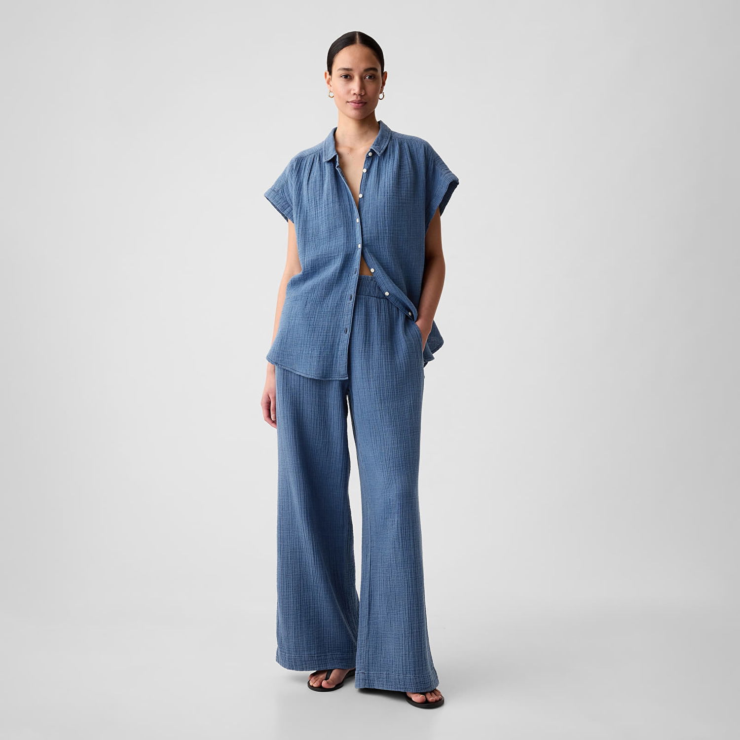 Nohavice GAP Gauze Wide Leg Pants Blue Denim Wash Modrá | 875131-00, 0