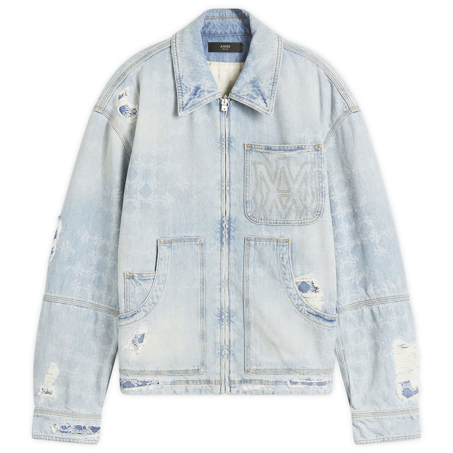 Bunda AMIRI AMIRI Repair Work Denim Jacket, Size Large Modrá | AMDNWJ1014-FadedIndigo, 0