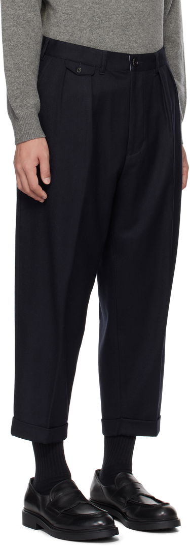 Nohavice BEAMS Beams Plus 2 Pleats Flannel Tapered Trousers Navy | 38230113277, 1