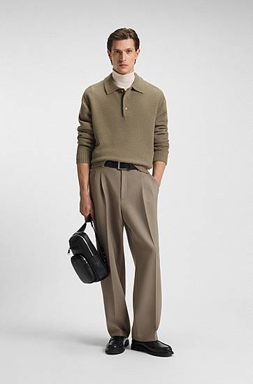 Sveter BOSS Brushed virgin-wool polo sweater Hnedá | 50549990, 1