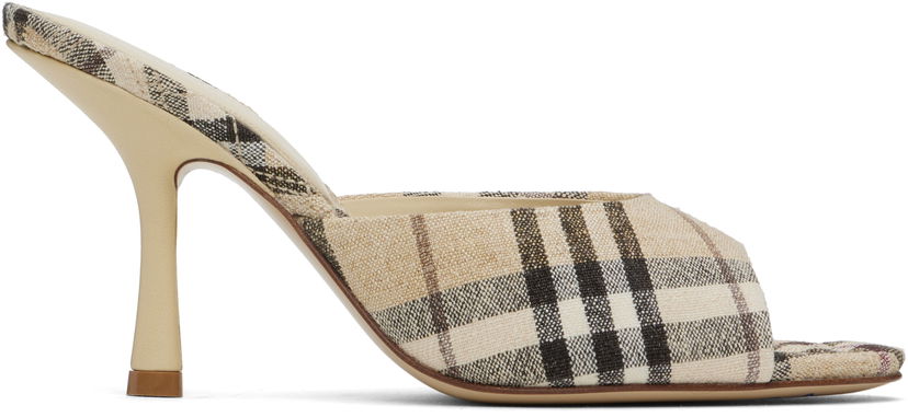 Oblečenie Burberry Burberry Check Linen Blend Mews High Heel Mules Béžová | 8102491