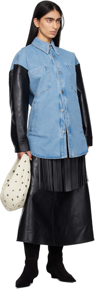 Košeľa Nanushka Nanushka Zinnie Denim Shirt with Faux Leather Sleeves Modrá | NU25RSTP09753, 3