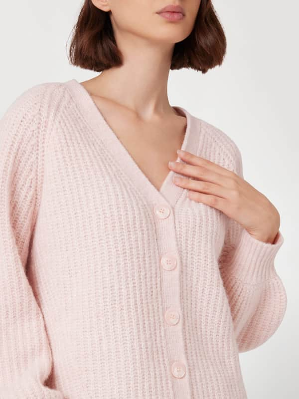 Alpaca Blend Ribbed Button Cardigan