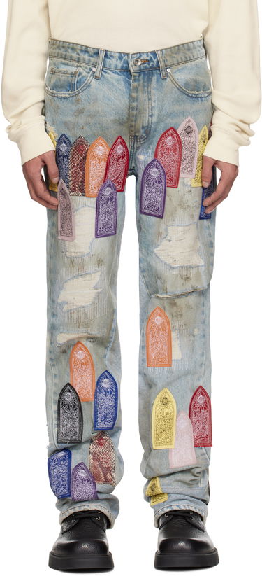 Džínsy Who Decides War Who Decides War Patched Distressed Jeans Modrá | 1120920030SS25, 0