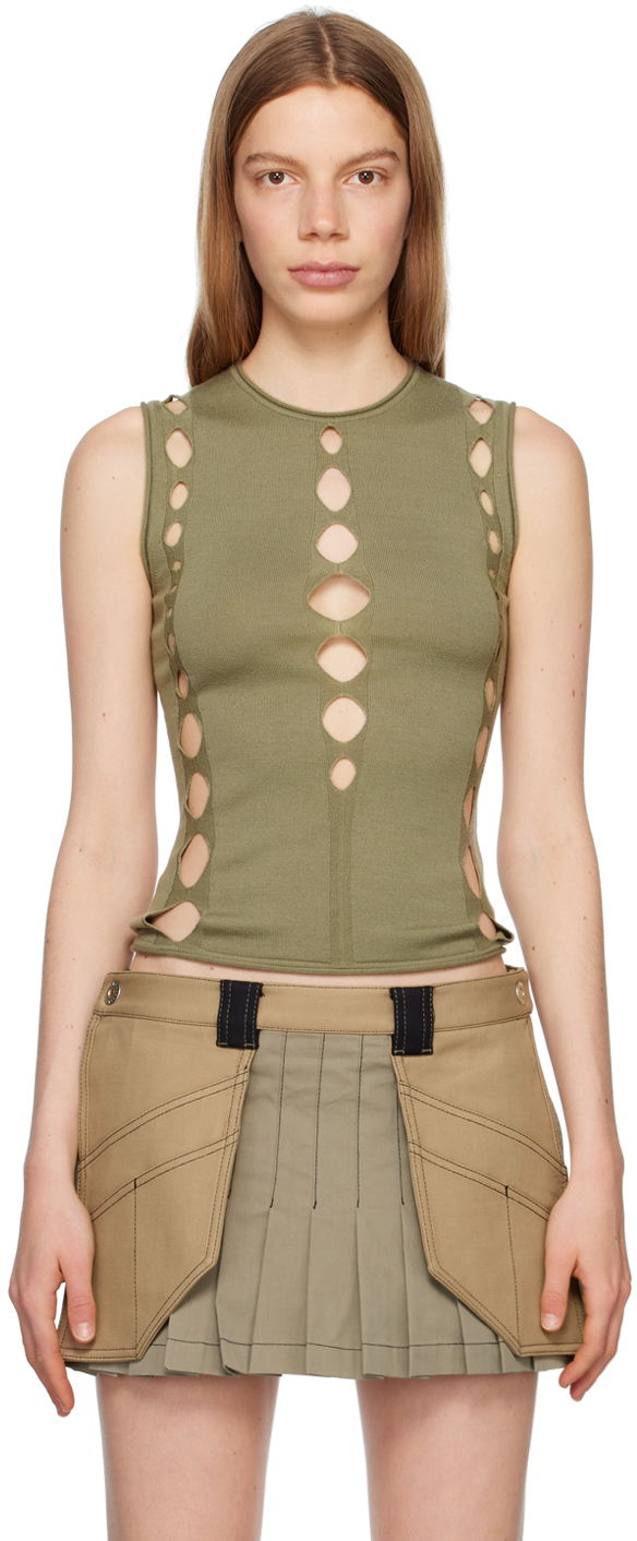 Tielko Dion Lee Snake Diamond Cutout Tank Top Zelené | C7213P23, 0