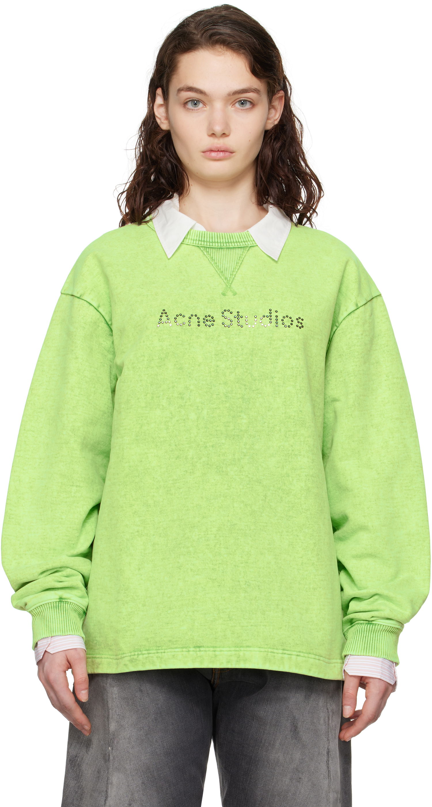 Sveter Acne Studios Acne Studios Logo Stud Sweatshirt Zelené | CI0190-, 0