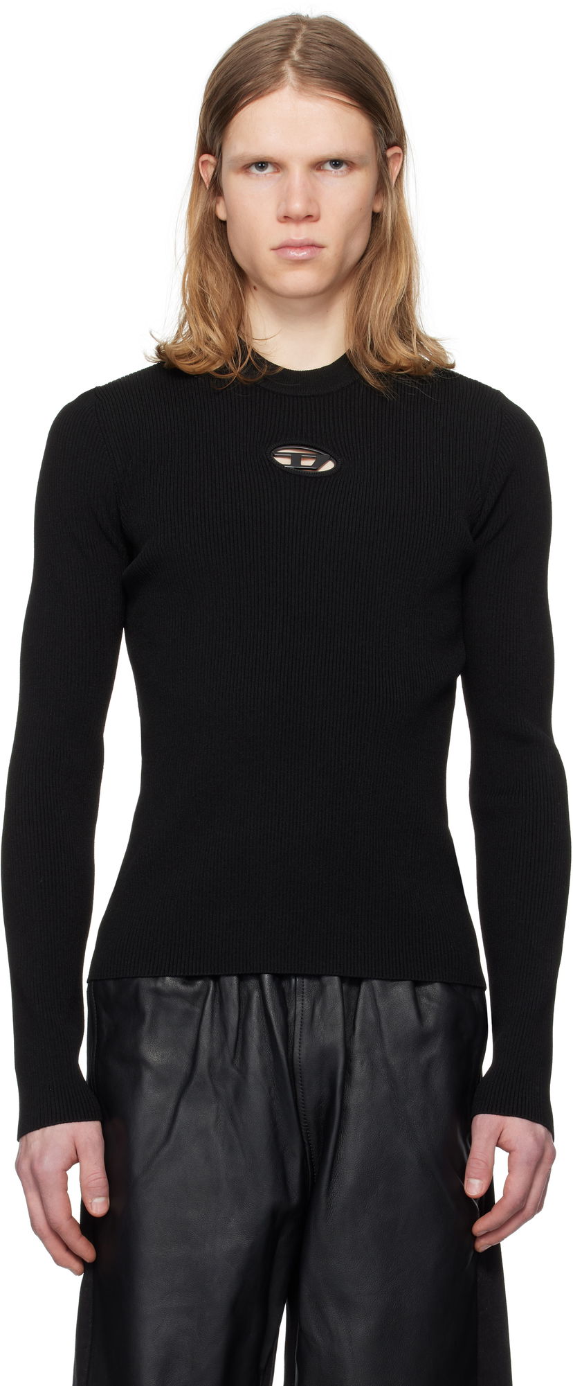 Sveter Diesel Diesel K-Zachary-Round Ribbed Fitted Sweater Čierna | A16877-0DLAX-9XXA