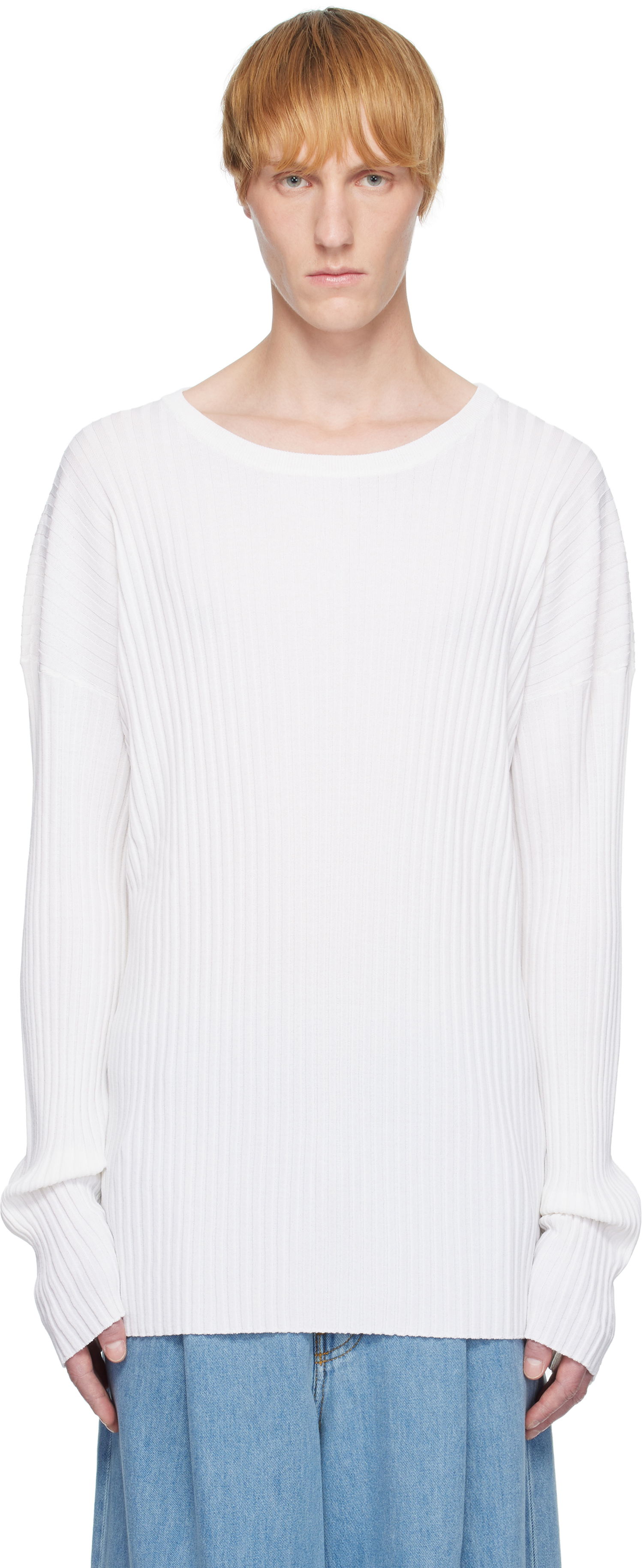 Sveter Maison Margiela MM6 Maison Margiela Rib-Knit Sweater Biela | SH2HL0020 M13125, 0