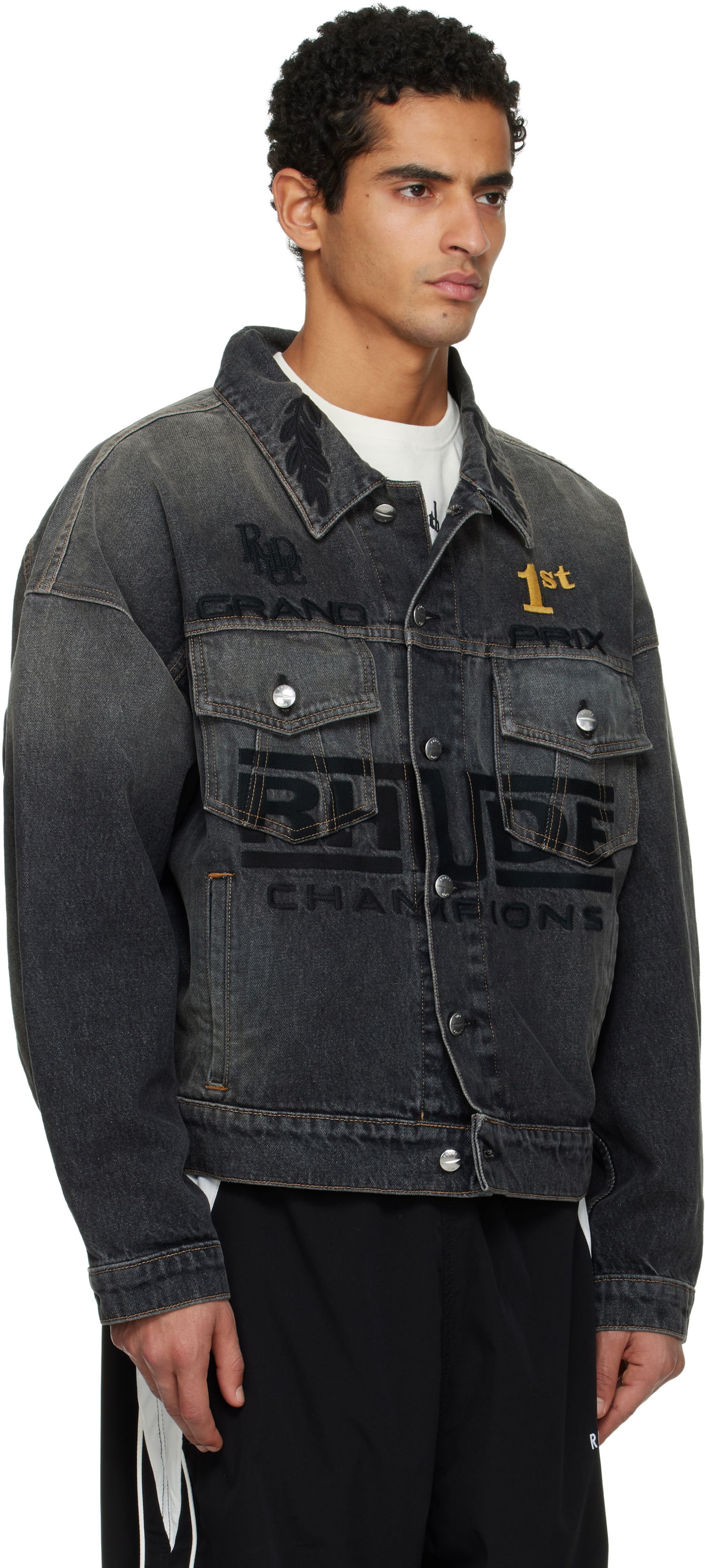 Bunda Rhude Tire Trucker Grand Prix Champions 1st Denim Jacket Čierna | RHFW25JA04012, 1