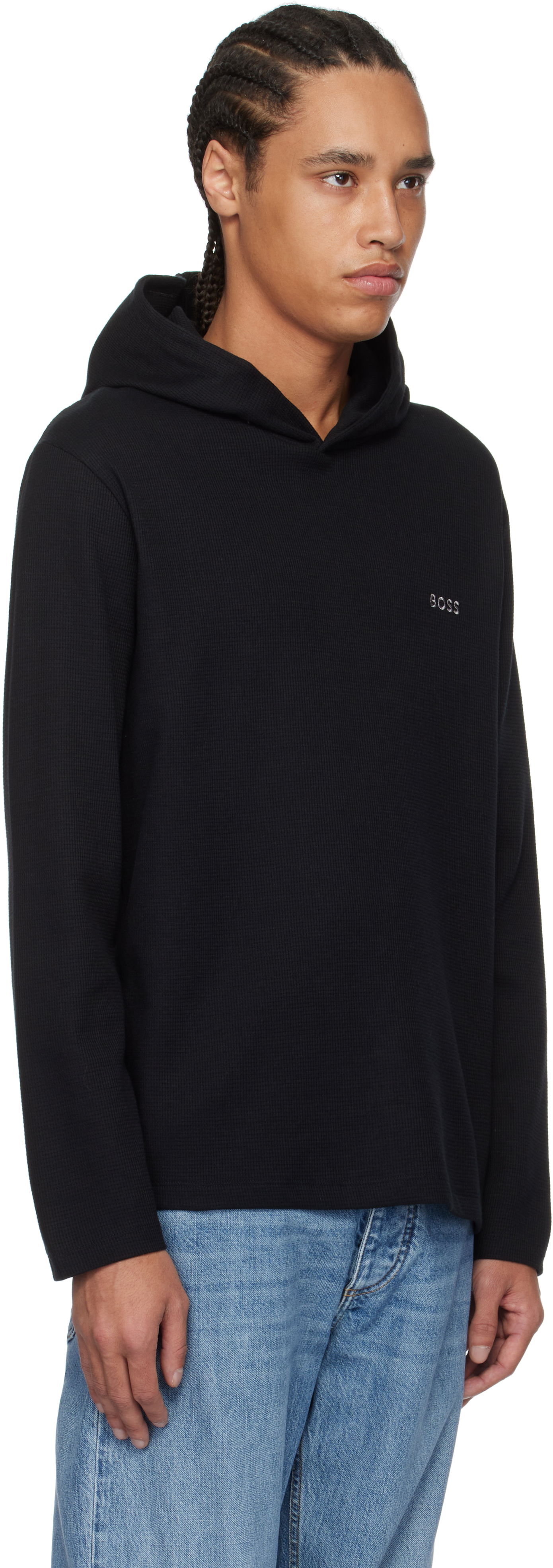 Mikina BOSS BOSS Waffle-Knit Hoodie Čierna | 50535885, 1
