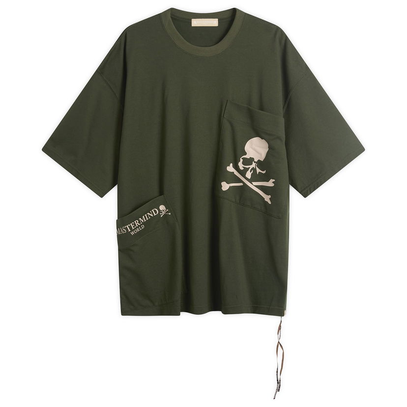 Tričko Mastermind WORLD MASTERMIND WORLD Multi Pocket Skull and Crossbones Short Sleeve T-Shirt Size Large Zelené | MW25S15-TS025-012OLV