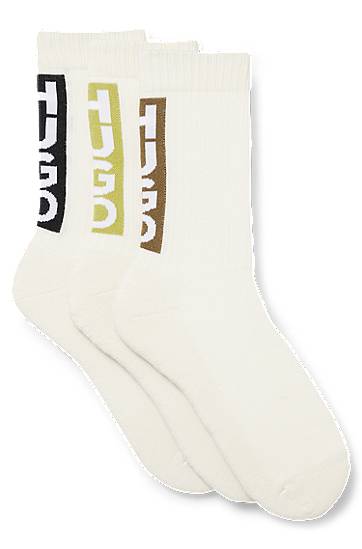 Ponožky BOSS Three-Pack of Short Socks with Vertical HUGO Logos Biela | 50521068