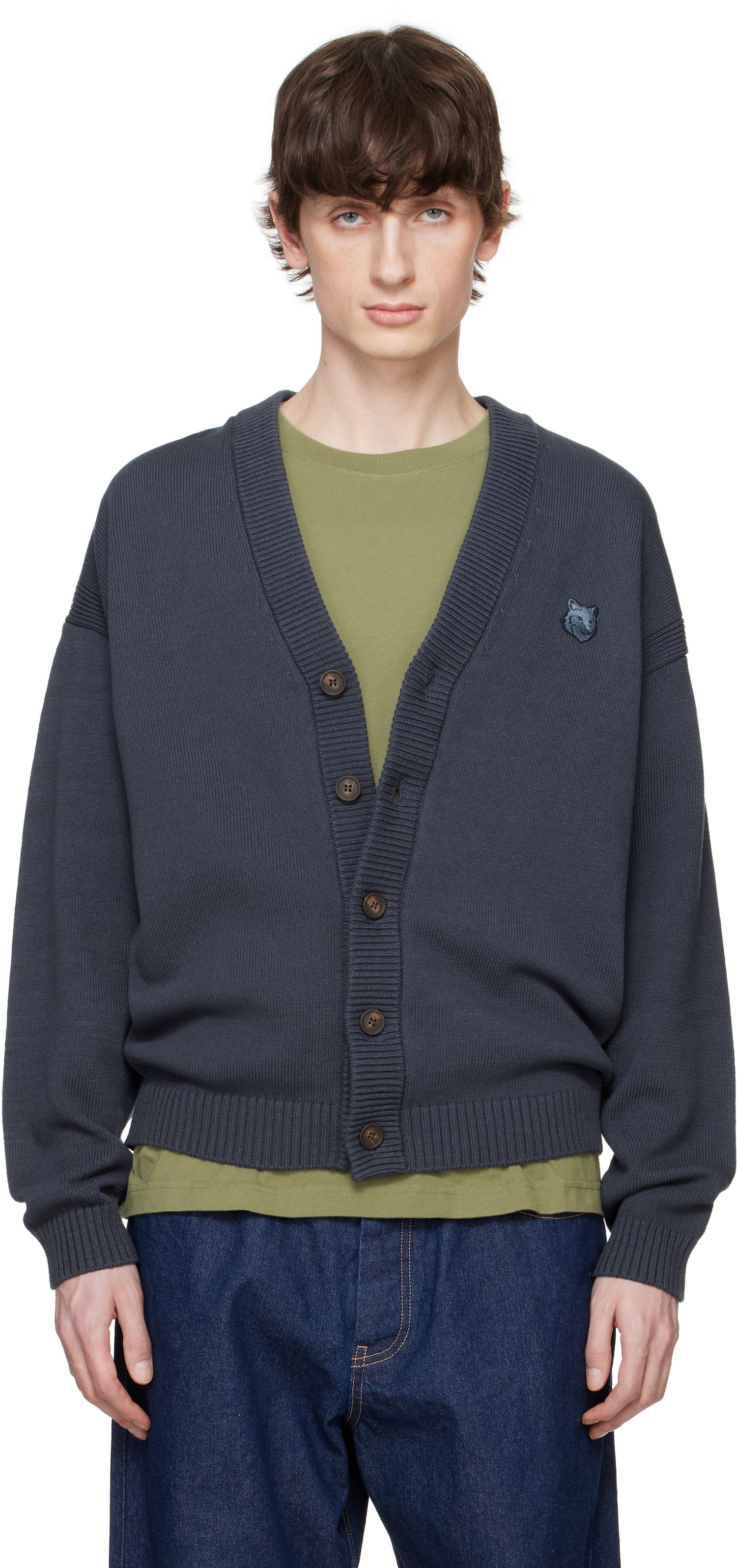 Sveter MAISON KITSUNÉ Maison Kitsuné Bold Fox Head Patch Comfort Cardigan Šedá | OM00502KT1099, 0