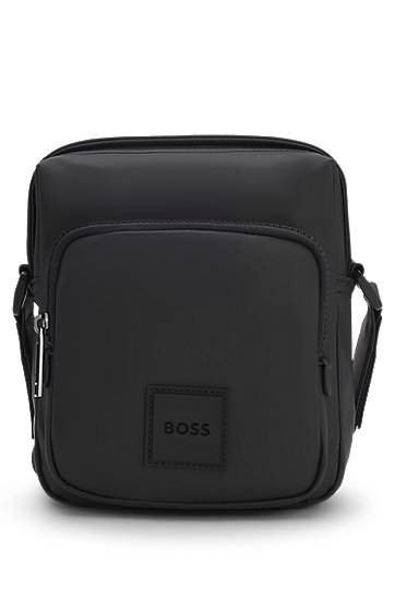 Taška cez rameno BOSS Coated Fabric Reporter Bag with Logo Patch Čierna | 50548183