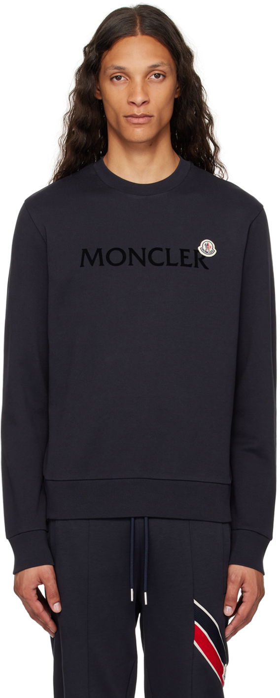 Tričko Moncler Navy Flocked Logo Sweatshirt Čierna | J20918G00039809KR, 0